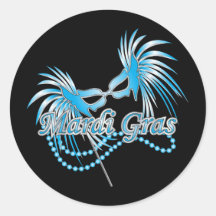 Masque bleu de mardi gras autocollant rond