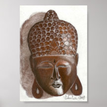 masque en bois de Bouddha Posters