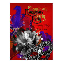 Masque noir rouge pourpre de fête d'anniversaire d cartons d'invitation