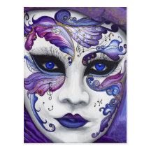 Masque pourpre de carnaval par PSOVART Cartes Postales