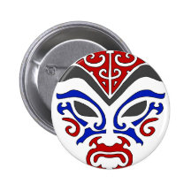 Masque rouge de Kabuki de style tribal Badge