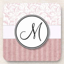 Mèches et rayures florales roses avec le monogramm sous-bock