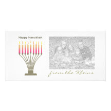 Menorah simple heureux de Hanoukka sur le blanc Photocartes