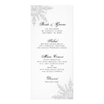 Menu blanc de mariage d'hiver de flocons de neige carte double