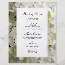 Menu blanc de mariage d'hortensia prospectus customisé