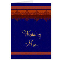Menu bleu de mariage de brocard de damassé carte de vœux