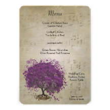 Menu de mariage d'arbre de feuille de Purple Heart Faire-parts