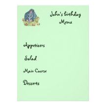 menu d'enfant invitation personnalisée