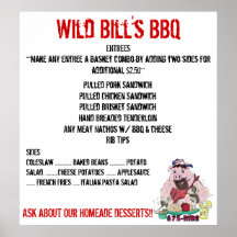 MENU DU BBQ DE BILL SAUVAGE POSTERS
