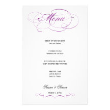 Menu élégant de mariage de manuscrit - pourpre motifs pour papier à lettre