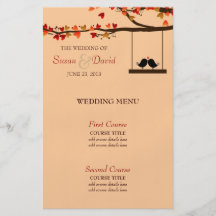 Menu en baisse de mariage de chêne de coeurs d'ins prospectus en couleur
