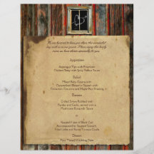 Menu en bois de mariage de grange rustique prospectus customisé