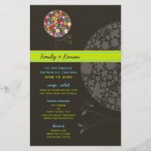 Menu lunatique de mariage d'arbre de bruit de fleu prospectus en couleur
