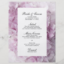 Menu rose mou de mariage d'hortensia prospectus customisé