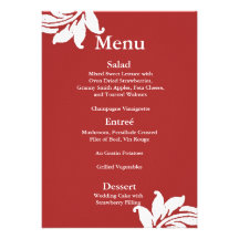 Menu rouge de mariage damassé invitations personnalisées