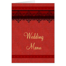 Menu rouge de mariage de brocard de damassé cartes de vœux