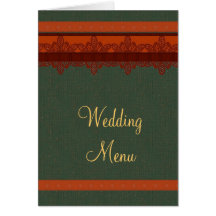 Menu vert de mariage de brocard de damassé cartes de vœux