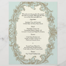 Menu vintage de mariage de cadre de crème bleue d' tract personnalisé