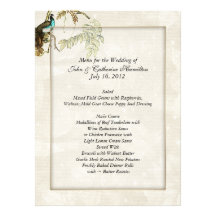 Menus chics de mariage de paon cartons d'invitation