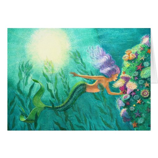Mer de carte de voeux d'art d'imaginaire de sirène