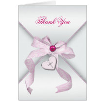 Merci croisé rose de baptême de baptême carte