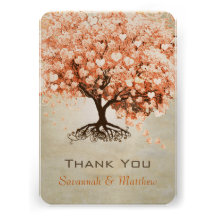 Merci de corail de mariage d'arbre de feuille de c cartons d'invitation