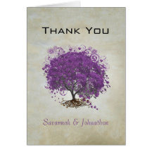 Merci de mariage d'arbre de feuille de Purple Hear Carte De Vœux