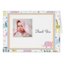 Merci d'éléphant rose d'animaux de bébé cartes