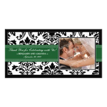 Merci élégant Photocard de mariage damassé : vert Photocarte Personnalisée