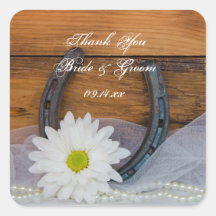 Merci en fer à cheval de mariage campagnard de mar sticker carré