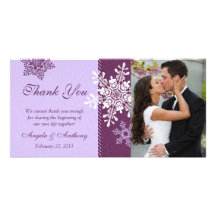 Merci pourpre de mariage d'hiver de flocon de neig photocarte personnalisée