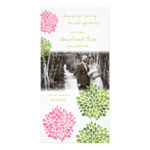 Merci rose et fleurs vertes épousant la photo cartes de vœux avec photo