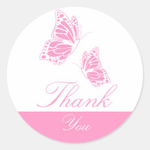 Merci rose simple de papillon adhésif rond