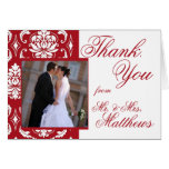 Merci rouge de photo de mariage damassé carte de vœux