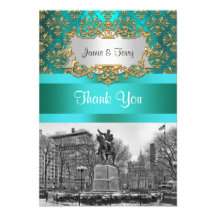 Merci turquoise de la damassé 222 NYC d'or carré d Bristols Personnalisés