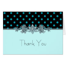 Merci turquoise de point de polka de noir bleu de  carte de vœux