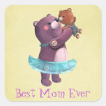 Mère d'ours de nounours autocollant carré