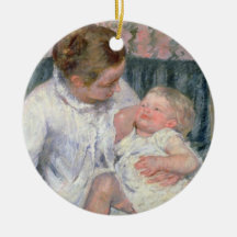 Mère environ pour laver son enfant somnolent, 1880 décoration de noël