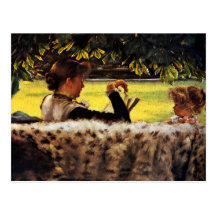 Mère lisant à sa petite fille cartes postales