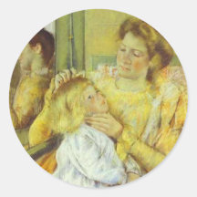 Mère peignant les cheveux de son enfant. 1901, Mar Autocollants