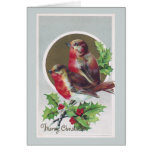 Merles anglais et Noël de cru de houx Cartes De Vœux