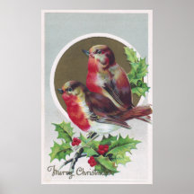 Merles anglais et Noël de cru de houx Posters