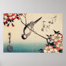 Mésanges sur une branche de cerise, Hiroshige Posters