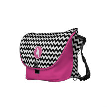 Messager blanc de zigzag et rose noir de monogramm besace