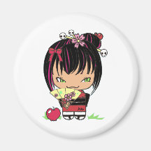 Miao effrayant mignon - poupée gothique de kokeshi magnets pour réfrigérateur