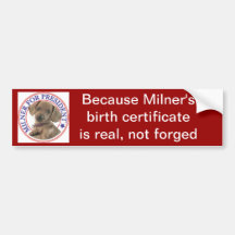 Milner pour le président - vrai acte de naissance  autocollants pour voiture