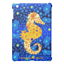 Mini cas d'iPad jaune et bleu d'hippocampe
