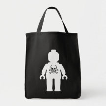 Minifig blanc avec le logo d'os de crâne et de cro sacs en toile