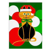 minou d'or dans le chapeau de Père Noël Carte
