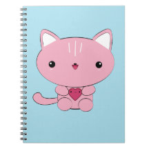 Minou mignon de rose de kawaii avec le carnet de c